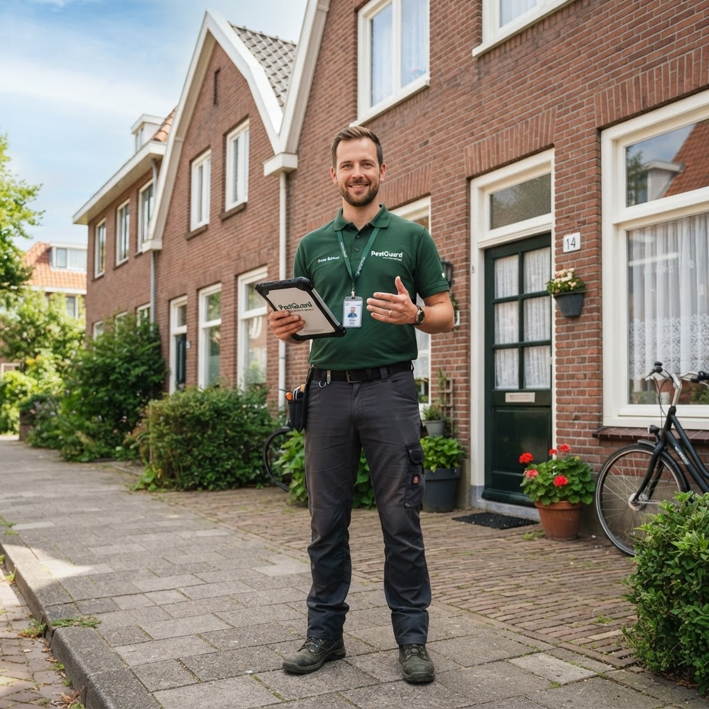 Professionele ongediertebestrijder bij een Nederlandse woning